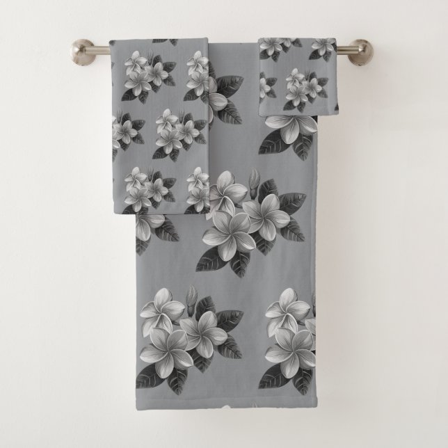 Chic Tropical Blume auf Silbergrau Badhandtuch Set (Insitu)