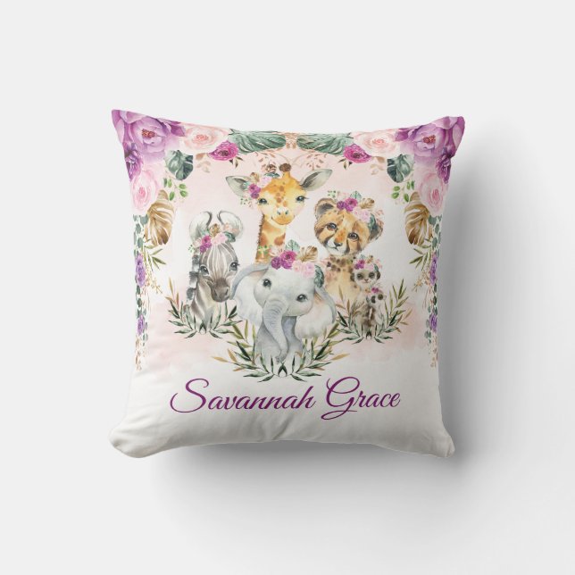 Chic Tropical Jungle Safari Wild Animals Baby Girl Kissen (Vorderseite)