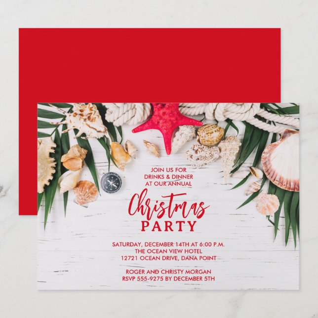 Chic Tropical Merry Christmas Party Einladung (Vorne/Hinten)