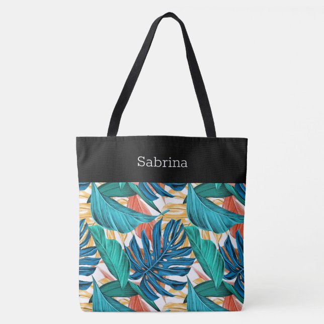Chic Tropical Mit Monogramm Tote Bag Tasche (Vorderseite)