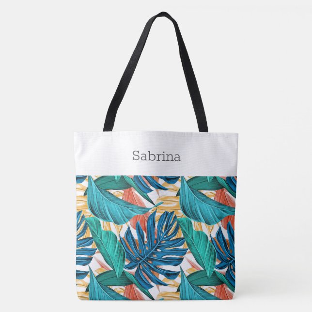 Chic Tropical Mit Monogramm Tote Bag Tasche (Vorderseite)