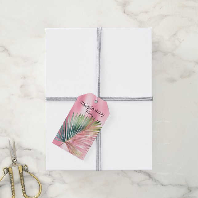 Chic Tropical Pink Green Leaf Geschenkanhänger (Mit Garn)