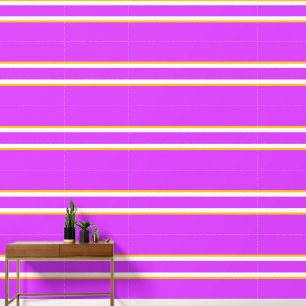 Chic Tropical Pink White Yellow Horizontal Streife Tapete