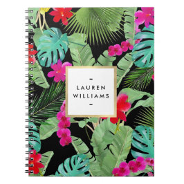 Chic Tropical Print Watercolor Schwarz Notizblock