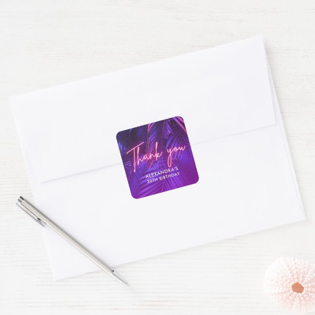 Chic Tropical  Purple Palm Leaf Birthday Stickers (Umschlag)