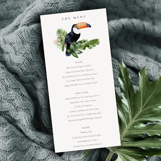 Chic Tropical Rainforest Toucan Wedelmenu Karte (Von Creator hochgeladen)