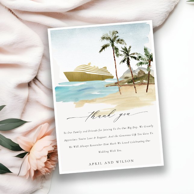 Chic Tropical Seascape Palm Beach Cruise Wedding Dankeskarte (Von Creator hochgeladen)
