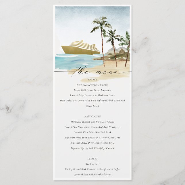 Chic Tropical Seascape Palm Beach Cruise Wedding Menükarte (Vorderseite)
