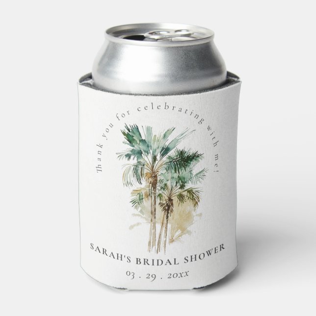 Chic Tropical Watercolor Palm Trees Brautparty Dosenkühler (Kanne Vorderseite)
