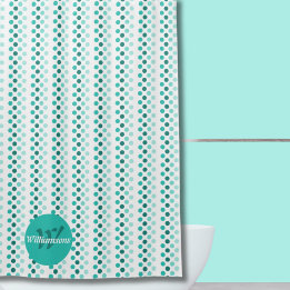 Chic Türkis Weiß Teal Punkte Monogramm Name Duschvorhang