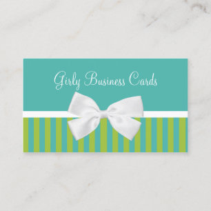 Chic Türkise Limon Stripes Weiße Bow-Boutique Visitenkarte