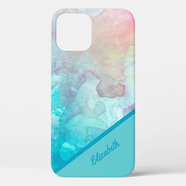Chic Türkise Wasserfarbe Personalisiert Case-Mate iPhone Hülle (Rückseite)