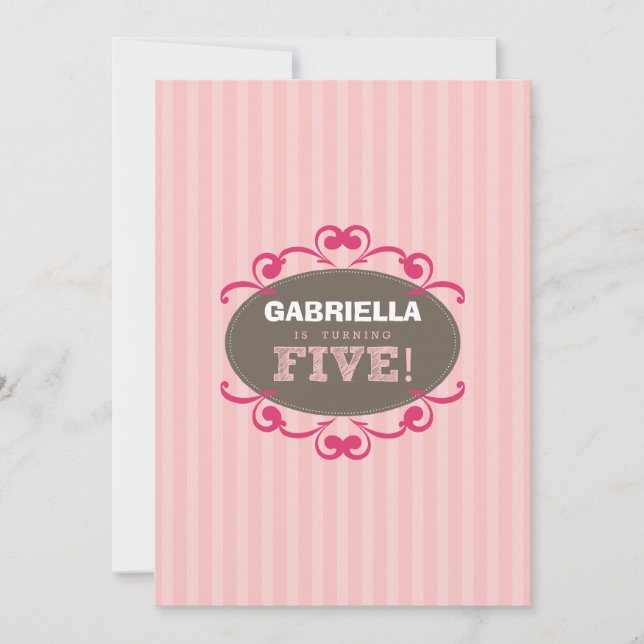 Chic Turning 5 Anniversaire Invitation (rose) (Devant)