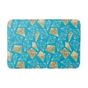 Chic Turquoise Aqua Blue Gold Diamonds Badematte