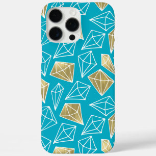 Chic Turquoise Aqua Blue Gold Diamonds iPhone 16 Pro Max Hülle