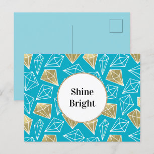 Chic Turquoise Aqua Blue Gold Diamonds Postkarte