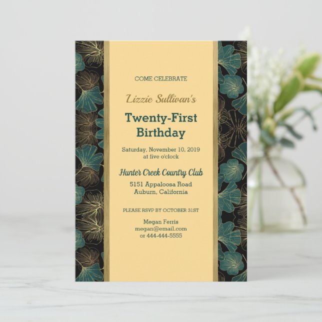 Chic Turquoise Botanique Invitation Anniversaire (Debout devant)