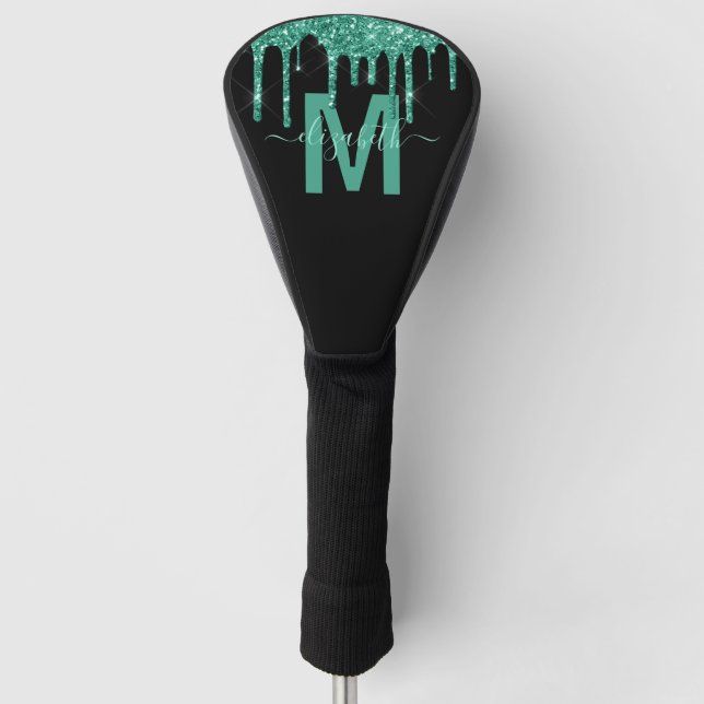 Chic Turquoise Drift Glitzer Monogram Name Golf Headcover (Vorderseite)