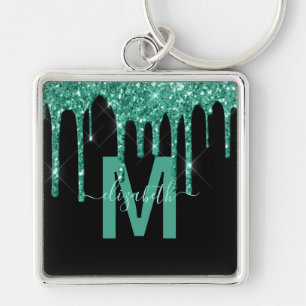 Chic Turquoise Drift Glitzer Monogram Name Schlüsselanhänger