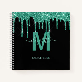 Chic Turquoise Driving Glitzer Monogram Sketch Notizbuch