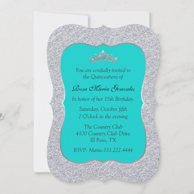 Chic Turquoise et Silver Quinceañera Invitation (Devant)