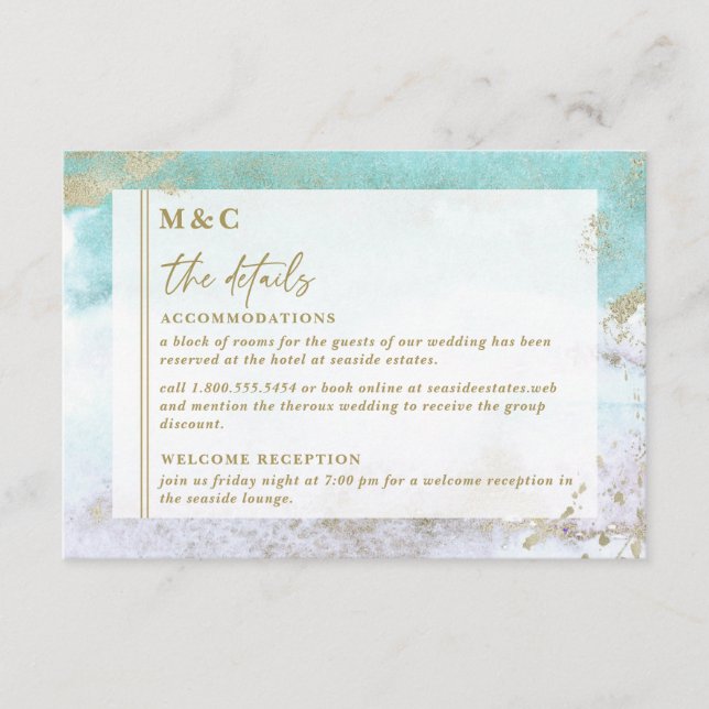 Chic Turquoise Gold Abstrakt Watercolor Begleitkarte (Vorderseite)