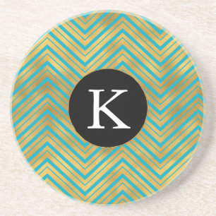 Chic Turquoise Gold Zickzack Getränkeuntersetzer