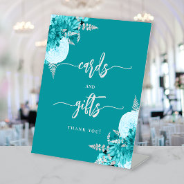 Chic Turquoise Silver Floral Wedding Cards Gifts Sockelschild