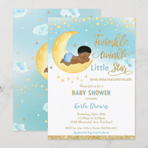 Chic Twinkle Little Star African Baby Shower Boy  Einladung