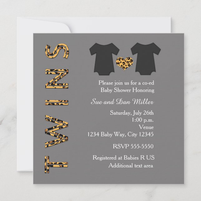 CHIC TWINS Cheetah Baby shower Party Invitation (Devant)