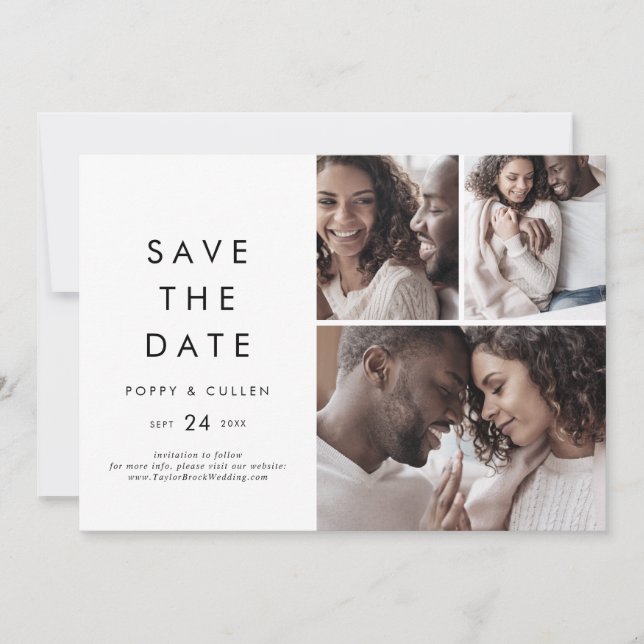 Chic Typografie 3 FotoCollage Save The Date (Vorderseite)