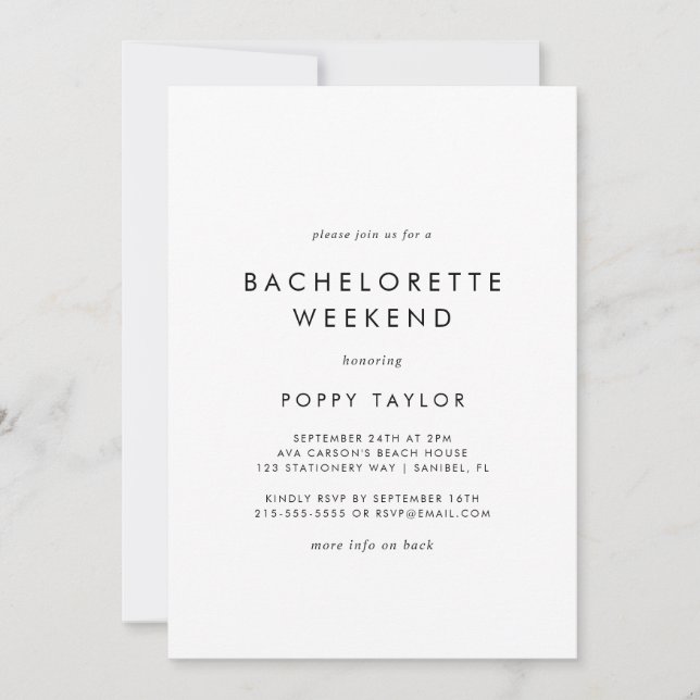 Chic Typografie Bachelorette Weekend Einladung (Vorderseite)