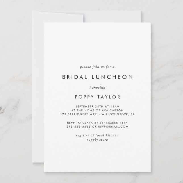 Chic Typografie Bridal Luncheon Einladung (Vorderseite)