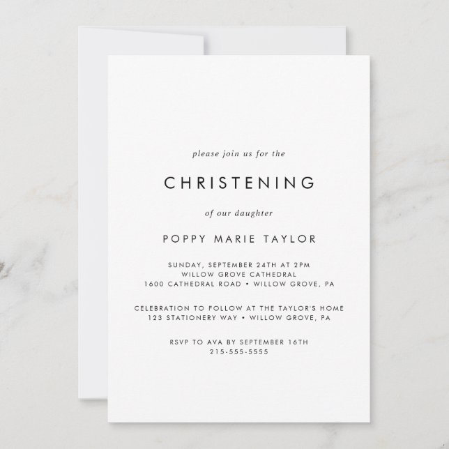 Chic Typografie Christening Einladung (Vorderseite)