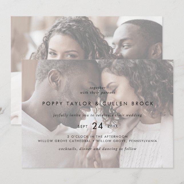 Chic Typografie | Horizontale Foto-Hochzeit Einladung (Vorne/Hinten)