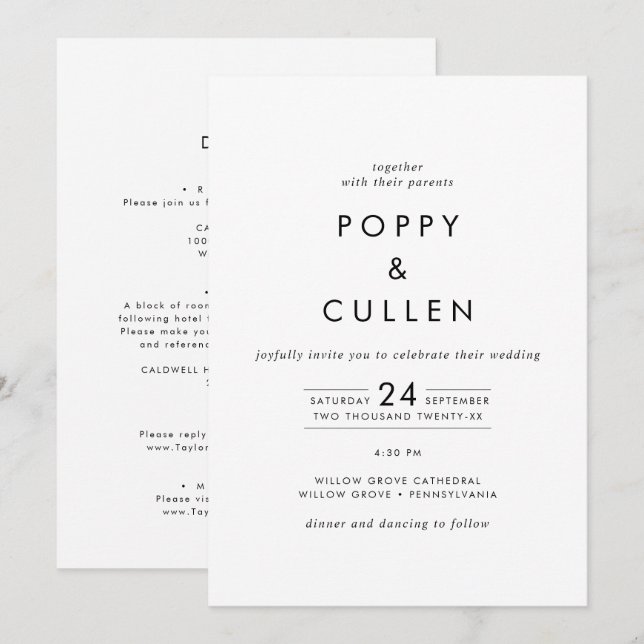 Chic Typografie in einer Hochzeit Einladung (Vorne/Hinten)