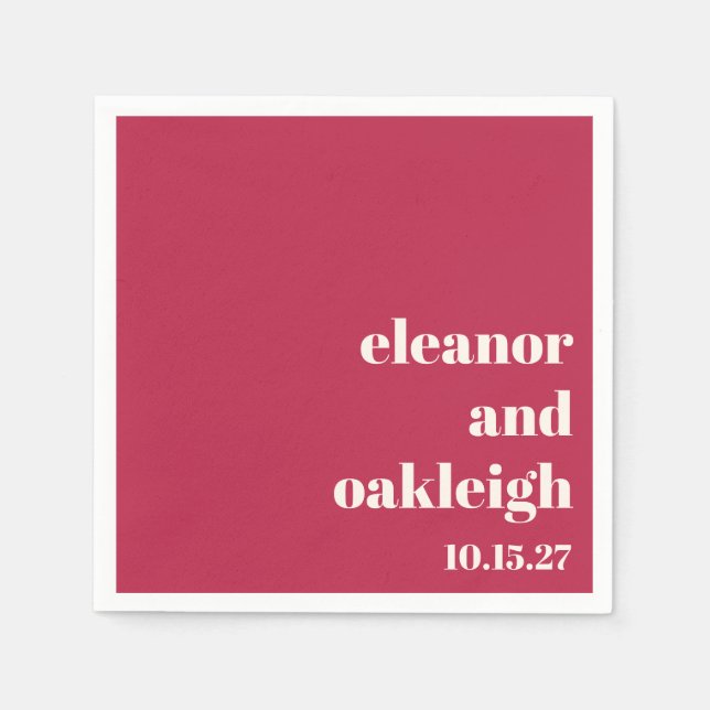 Chic Typografie Magenta Red Ivory Custom Wedding Serviette (Vorderseite)