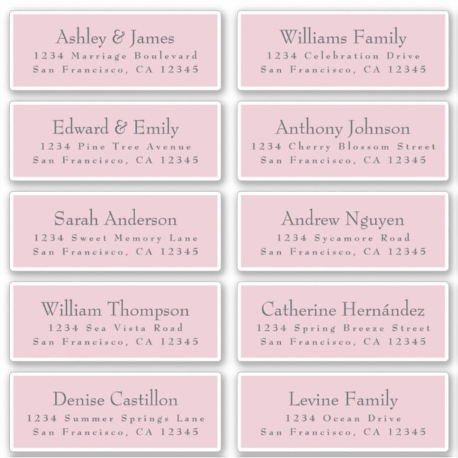 Chic Typografie Pink Wedding Guest Address Labels (Vorderseite)