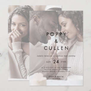 Chic Typografie Verblasenes Foto Lässige Hochzei Einladung