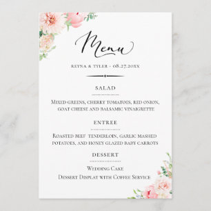 Chic Typografy Blush Pink Floral Wedding Menükarte