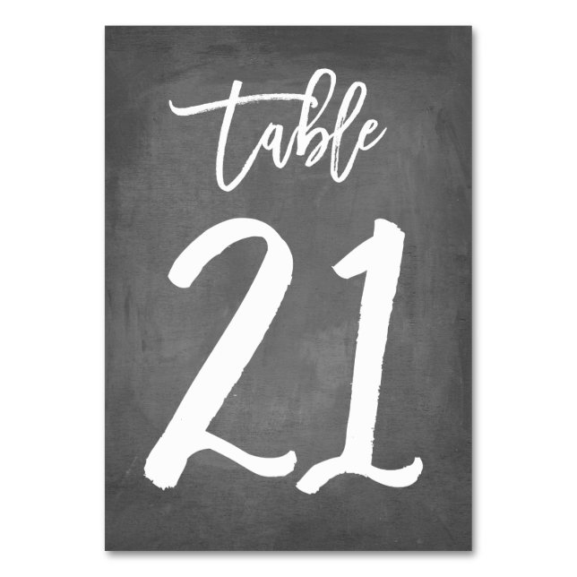 Chic Typografy Chalkboard Tischnummer | Tabelle 21 (Vorderseite)
