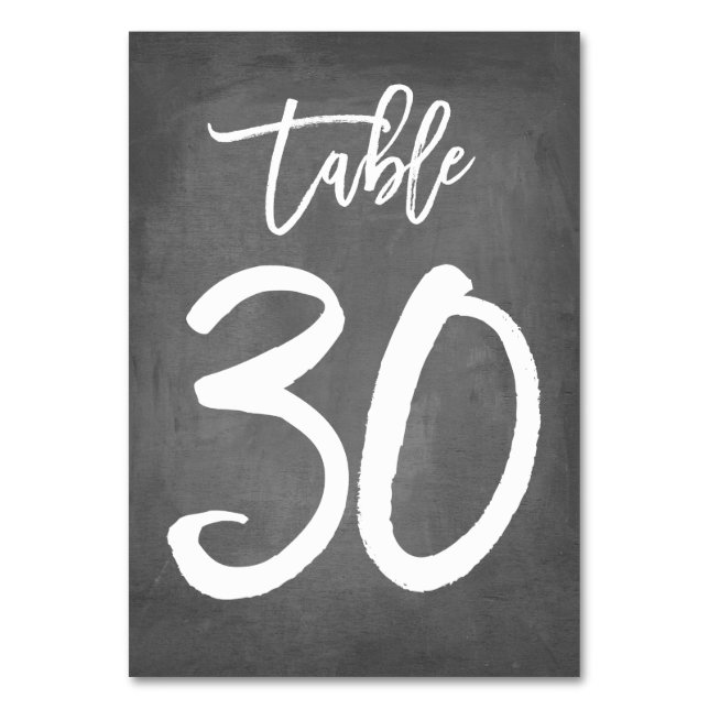 Chic Typografy Chalkboard Tischnummer | Tabelle 30 (Vorderseite)