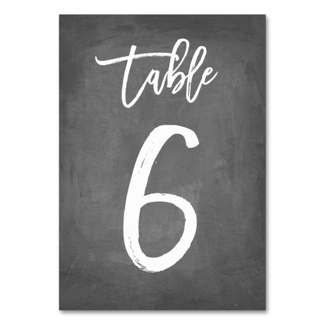 Chic Typografy Chalkboard Tischnummer | Tabelle 6 (Vorderseite)