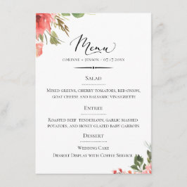 Chic Typografy Coral Floral Wedding Menükarte