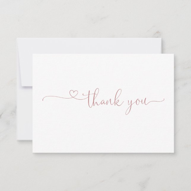 Chic Typografy Elegant Dusty Pink Heart Dankeskarte (Vorderseite)