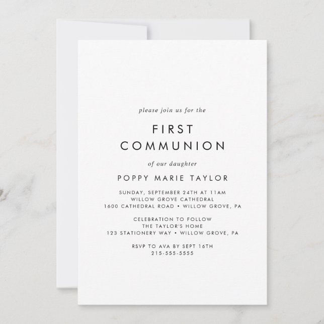 Chic Typografy First Communion Einladung (Vorderseite)