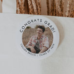 Chic Typografy Glückwunschs Grad Foto Abschluss Button<br><div class="desc">Diese schicke Typografie Glückwunsch grad Foto Abschluss-Taste ist perfekt für einen modernen Abschluss. Das einfache Design zeichnet sich durch klassisch minimalistische schwarz-weiße Typografie mit einem rustikalen Bohustempfinden aus. Anpassbar in jeder Farbe. Personalisieren Sie Ihre Button-Taste mit einem Foto,  dem Namen des Absolventen und der Klasse Jahr.</div>