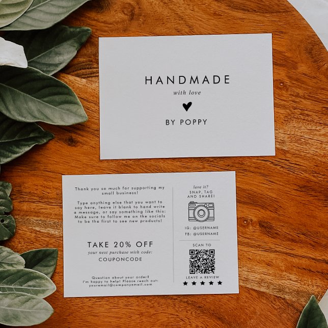 Chic Typografy Handmade mit Liebe Danke Bestellung Begleitkarte (Von Creator hochgeladen)