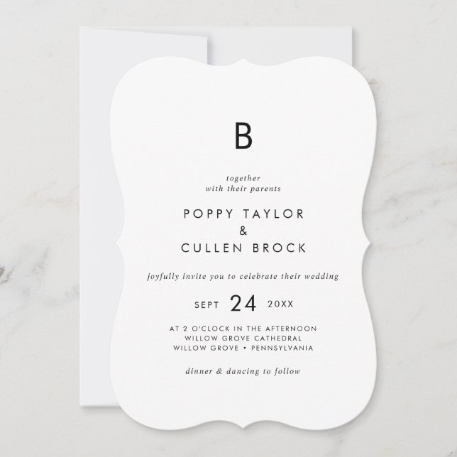 Chic Typografy Monogram Wedding Einladung (Vorderseite)