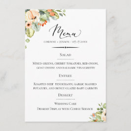 Chic Typografy Peach Floral Wedding Menükarte